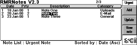 Note list screen